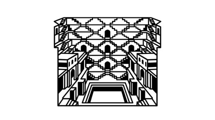 Fototapeta premium Intricate Geometric Stepwell Architecture Design.