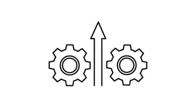 Engineering gears with upward arrow symbolizing innovation and mechanical progress.