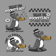 Retro Crocodile Musician Mascot Logo Set with Trumpet and Vintage Typography © Alfi