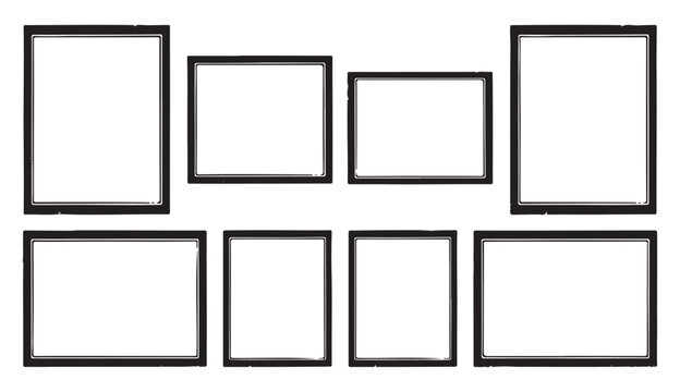 Geometric blank border frames collection simple black rectangle squares outline mockup set on white