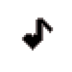 Fototapeta premium Pixel art heart music note illustration. Retro 8 bit romantic melody sound icon isolated on white background.