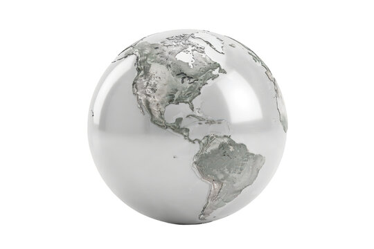 Shiny metallic globe showing the americas, isolated on a transparent background, for business or, global communication concepts