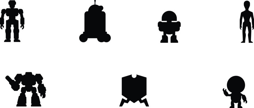 Robot and Alien Silhouette Character Collection for Futuristic Technology Design