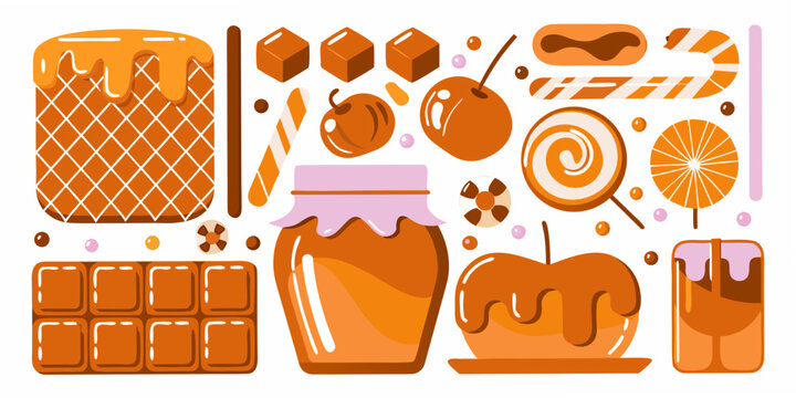 Caramel Confectionery Assortment A Flat Vector Illustration