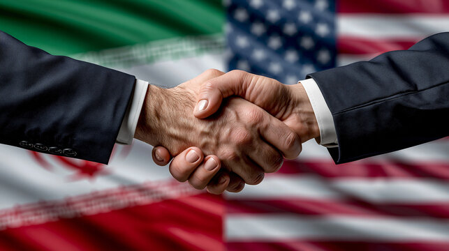 Diplomacy in Action: Two suited hands clasp in a firm handshake, symbolizing an agreement or partnership between nations.