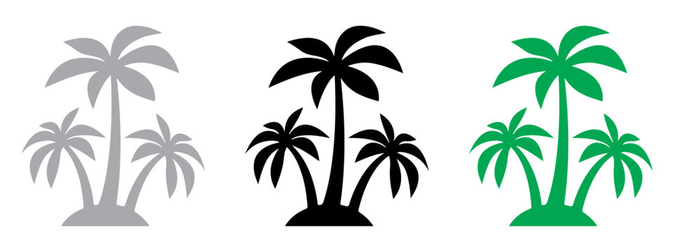 Palm tree icon vector Set. PNG. Editable stroke.  Tree and root silhouette. palm or coconut trees.