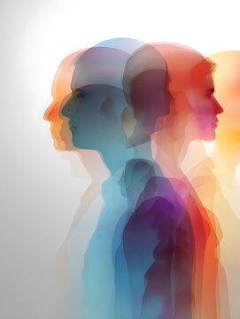 Multiple exposure of a womans profile, showcasing the complexity of human identity and the multifaceted nature of the mind.