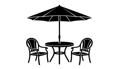 Black Silhouette Patio Set with Umbrella Vector Illustration © Bablu