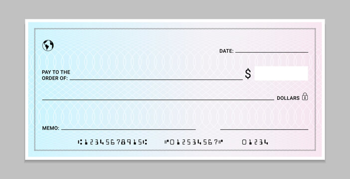 Modern bank check template with security pattern gradient background. Editable check template for financial use. Money payment bank check voucher or pay cash cheque certificate, invoice