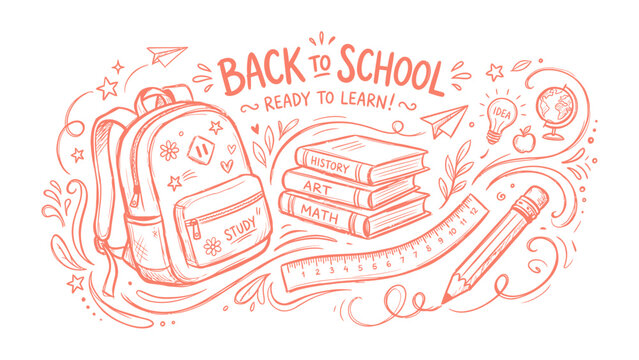 Back to School Doodle: An illustrative doodle celebrating the start of the school year, featuring a backpack, books, pencil, ruler, and other educational motifs.
