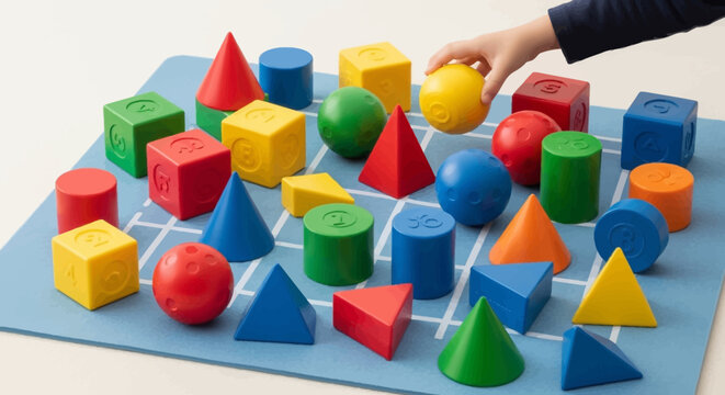 Child Learning Shapes and Colors with Geometric Toys