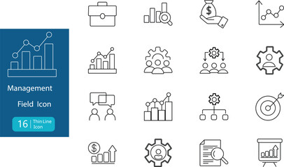 Fototapeta premium Set of 16 thin line management icons, vector illustration of business, strategy, and organizational symbols