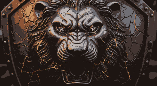 Majestic Lion Head on Shield - Courage and Strength Symbol