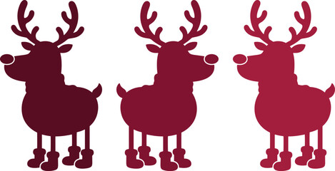 Three festive reindeer vector illustrations, charming Christmas holiday characters, adorable winter season animal graphics, perfect for seasonal designs and greetings. © Shanza