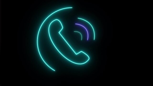Neon phone call icon on black background