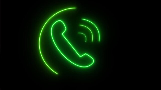 Neon phone call icon on black background