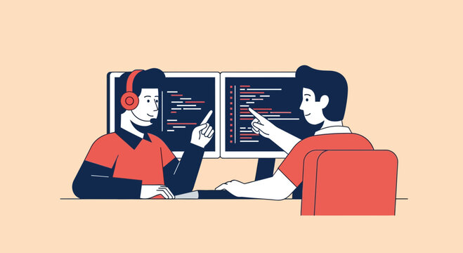 Collaborative Software Developers Working on Code Together