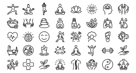 Fototapeta premium Yoga and wellness icons for healthy living and self care