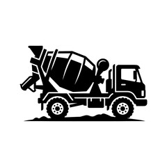 Fototapeta premium Black silhouette of a concrete mixer truck and construction vehicle representing heavy equipment and building machine for industrial transport.