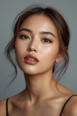 Naklejka premium Stunning Close Up Portrait of a Young Asian Woman with Natural Makeup.