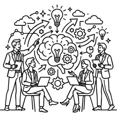 Obraz premium Group of business professionals engaged in brainstorming for innovation and creative thinking through teamwork for effective problem-solving and