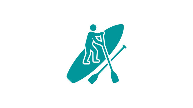 Stand Up Paddleboard Icon: Person with Paddle on Board, Water Sports Vector Graphic