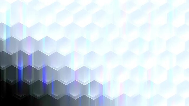 Abstract background with white and grey hexagonal geometric pattern and soft light flares.