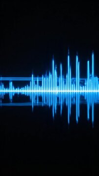 Blue neon sound wave equalizer glowing on a black background