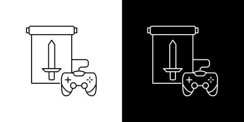 Fantasy RPG quest line icons featuring sword scroll and video game controller gamepad © Tifany
