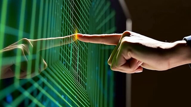 Finger touching digital grid interface