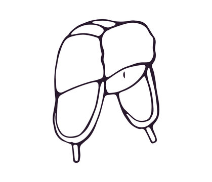 Hand drawn Russian ushanka fur hat with ear flaps doodle illustration isolated on white background