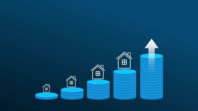 Real estate chart animation rises on dark grid lines. Corporate real estate chart animation tracks neighborhood progress. Modern real estate chart animation details assets.