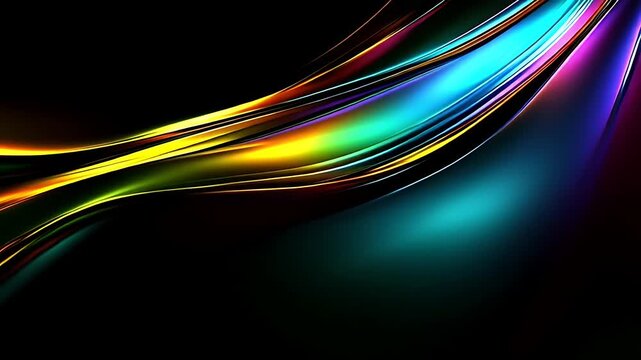 Abstract background with flowing colorful light waves on a black backdrop.