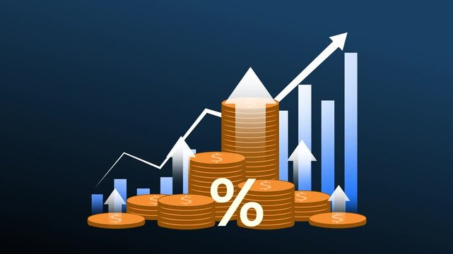 Dividend growth graph animation rises on dark grids. Corporate dividend growth graph animation tracks asset gains. Modern dividend growth graph animation details reports.