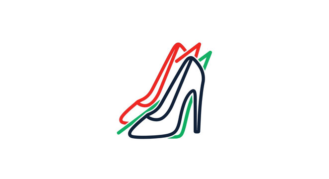 Abstract High Heel Shoe Outline with Red, Green, and Blue Lines on White Background