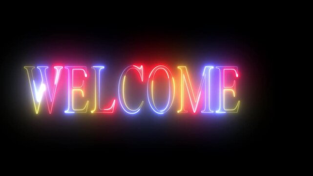 Neon text welcome on black background