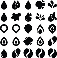 Fototapeta premium Set of water drop and liquid splash icons with silhouette abstract minimalist