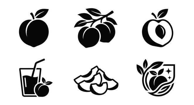Peach silhouettes with leaves flat vector illustration on white background