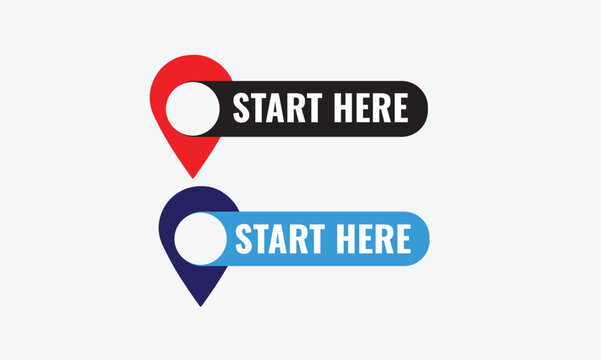 Start Here Location Pin Button Vector Element for Navigation