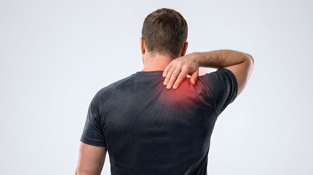 Adult Man Experiencing Severe Shoulder Pain and Muscle Tension in Upper Back