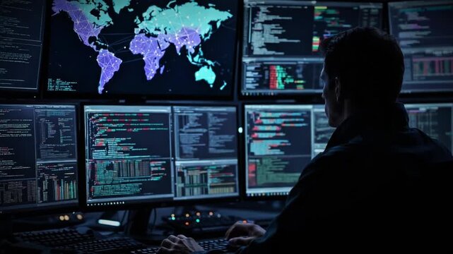 Cyber security operator working in modern command center