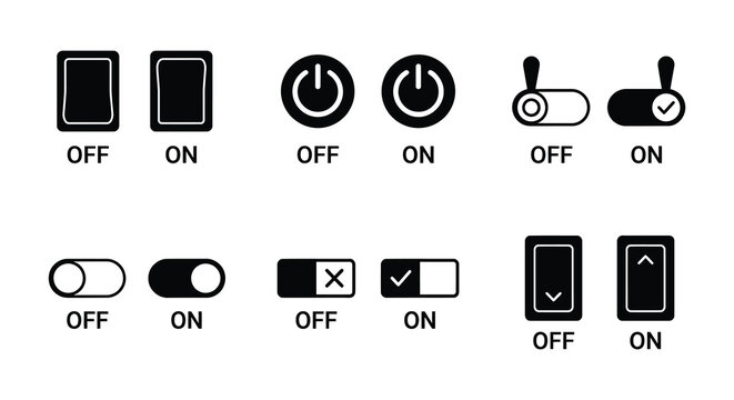 Toggle switch icons on and off states flat vector illustration
