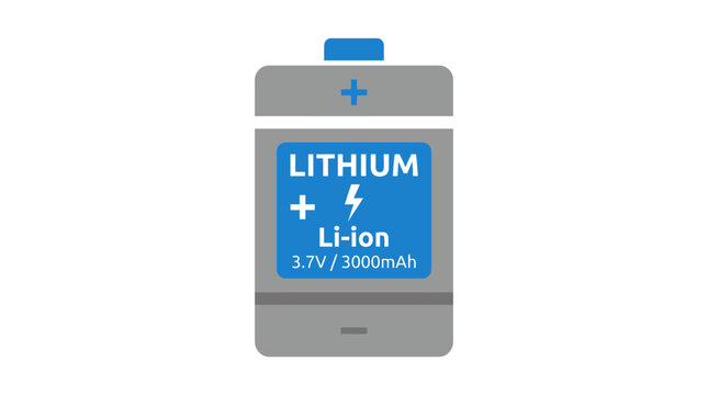 Lithium Ion Battery Icon, 3.7V 3000mAh, Energy Power Symbol, Technology Concept