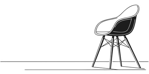 Minimalist line drawing of a modern contemporary side chair with molded plastic seat and metal eiffel style legs mid century furniture minimalist illustration armchair interior contemporary © Abu