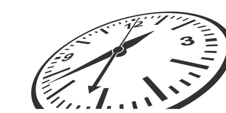 Modern minimalist wall clock face graphic with clean sans serif numerals minimalist numerals measurement deadline precision perspective schedule punctuality business planning efficiency
