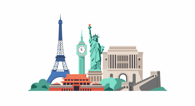 Colorful iconic landmarks from around the world