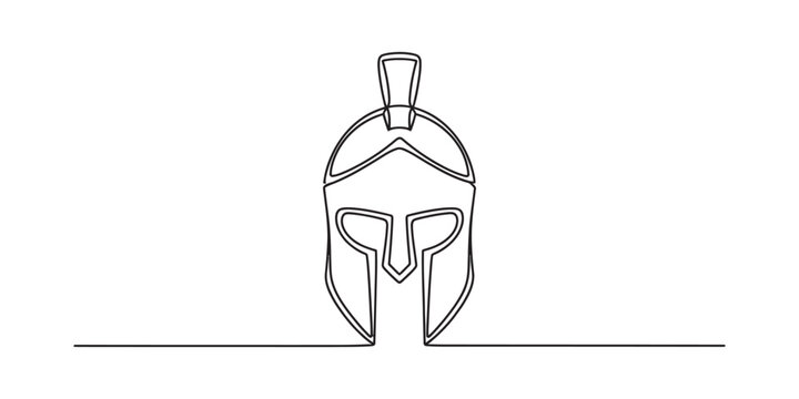 Continuous single line drawing of a spartan gladiator helmet armor symbol Vector, illustration
