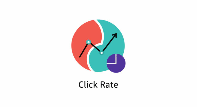 Colorful infographic with pie charts and a line graph, representing click rate metrics
