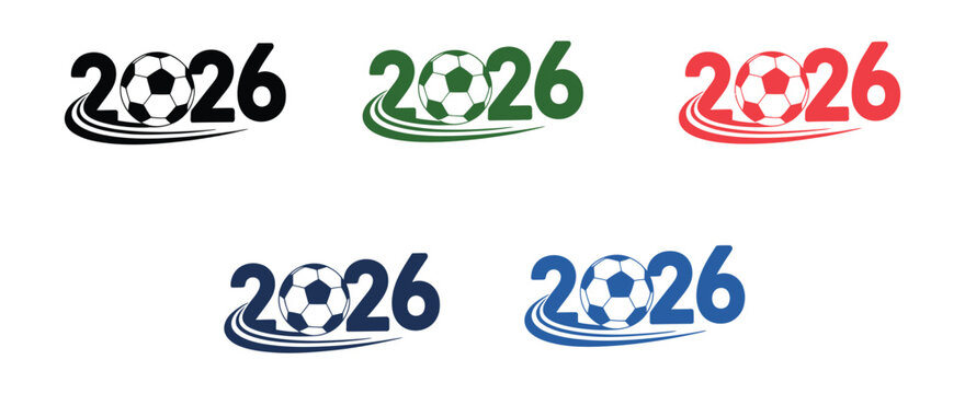 Football tournament branding vector set with 2026 World Cup style logo variations, soccer emblems, trophy symbols, and sports marketing elements.
