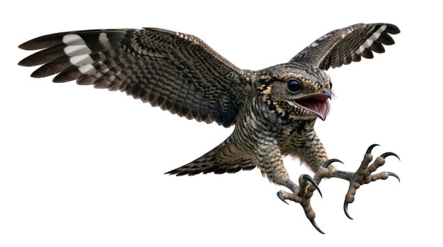 Aggressive Nighthawk Mascot Diving Forward with Extended Claws and Fierce Predator Expression